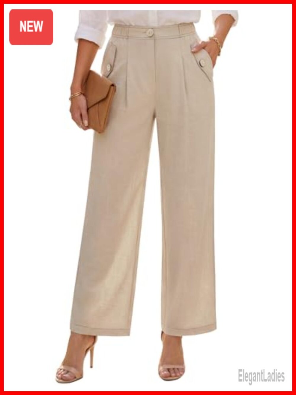 High Waisted Wide Leg Palazzo Pants Button Pleated Slacks